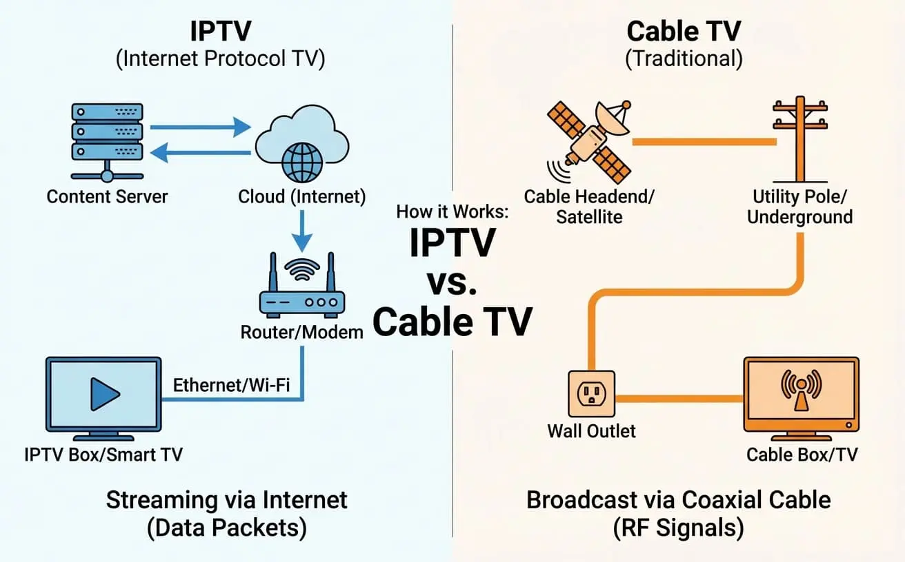 Explaining IPTV and Cable TV Technologies and How They Work Definition and explanation of IPTV and cable TV technologies