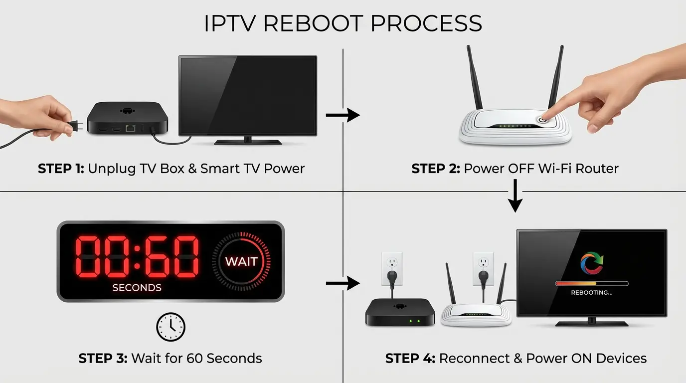 IPTV reboot power cycle steps to fix streaming problems