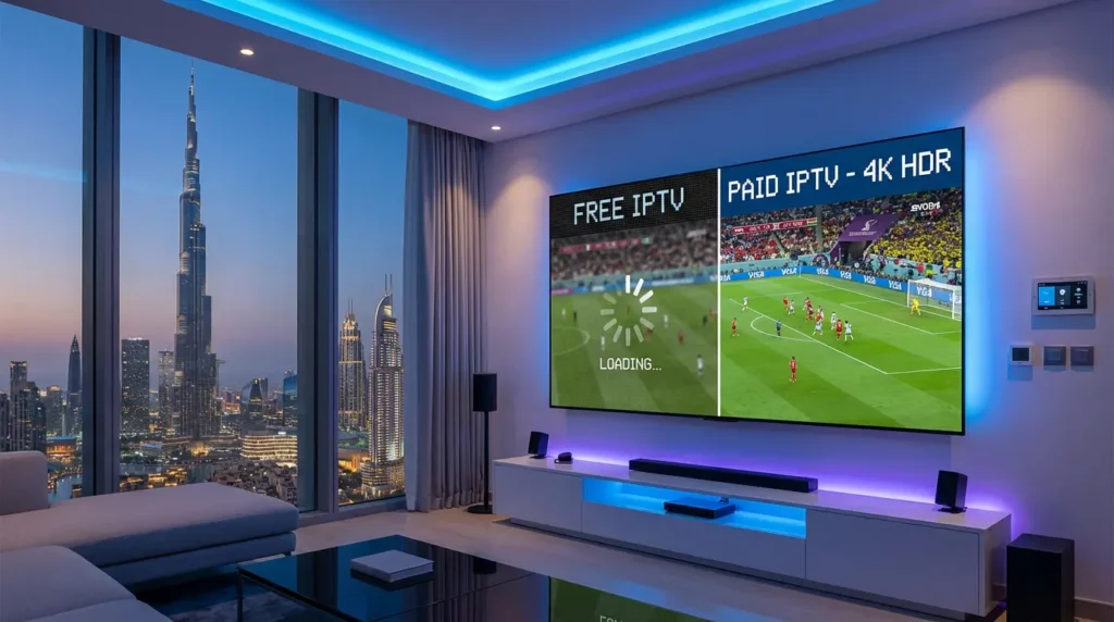 Free vs Paid IPTV UAE comparison on smart TV