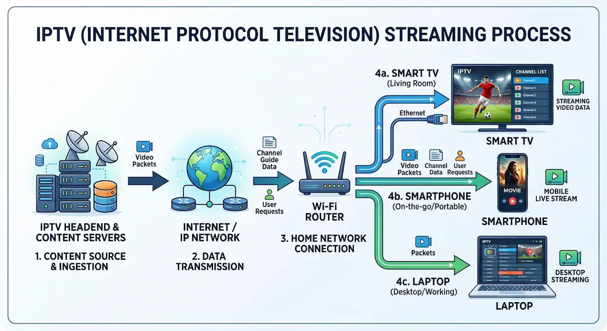 How IPTV works diagram for beginners