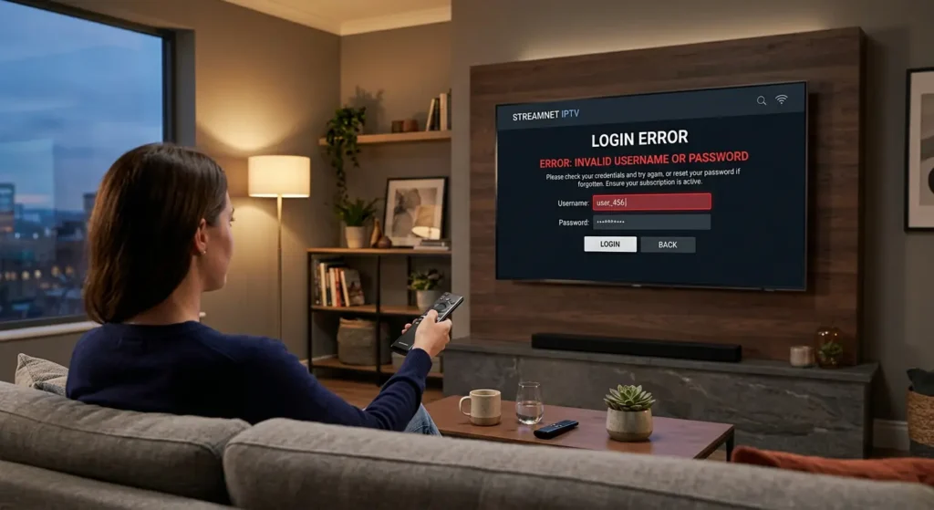 IPTV login error fix invalid username password screen