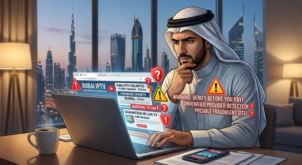 IPTV scams in Dubai showing fake providers and warning signs