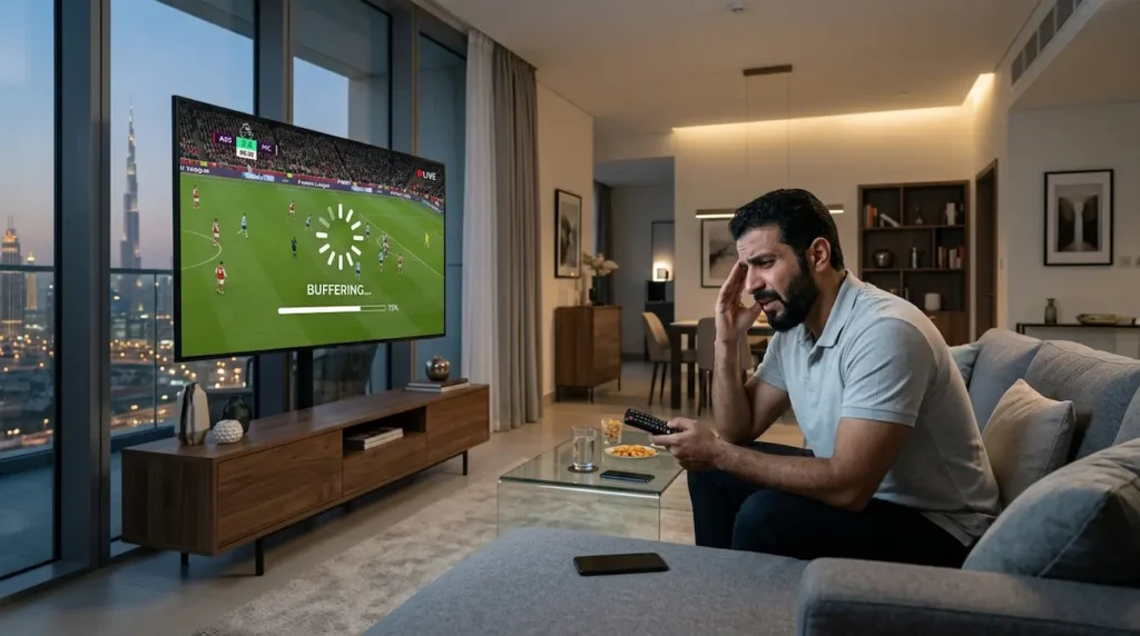 IPTV buffering and freezing during football streaming in UAE