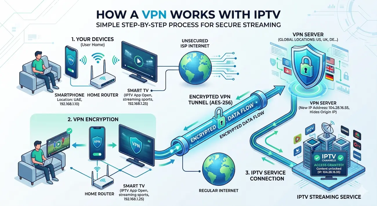 How VPN works with IPTV streaming in UAE