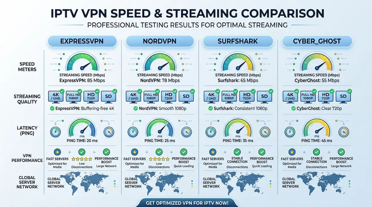 VPN speed comparison for IPTV UAE streaming